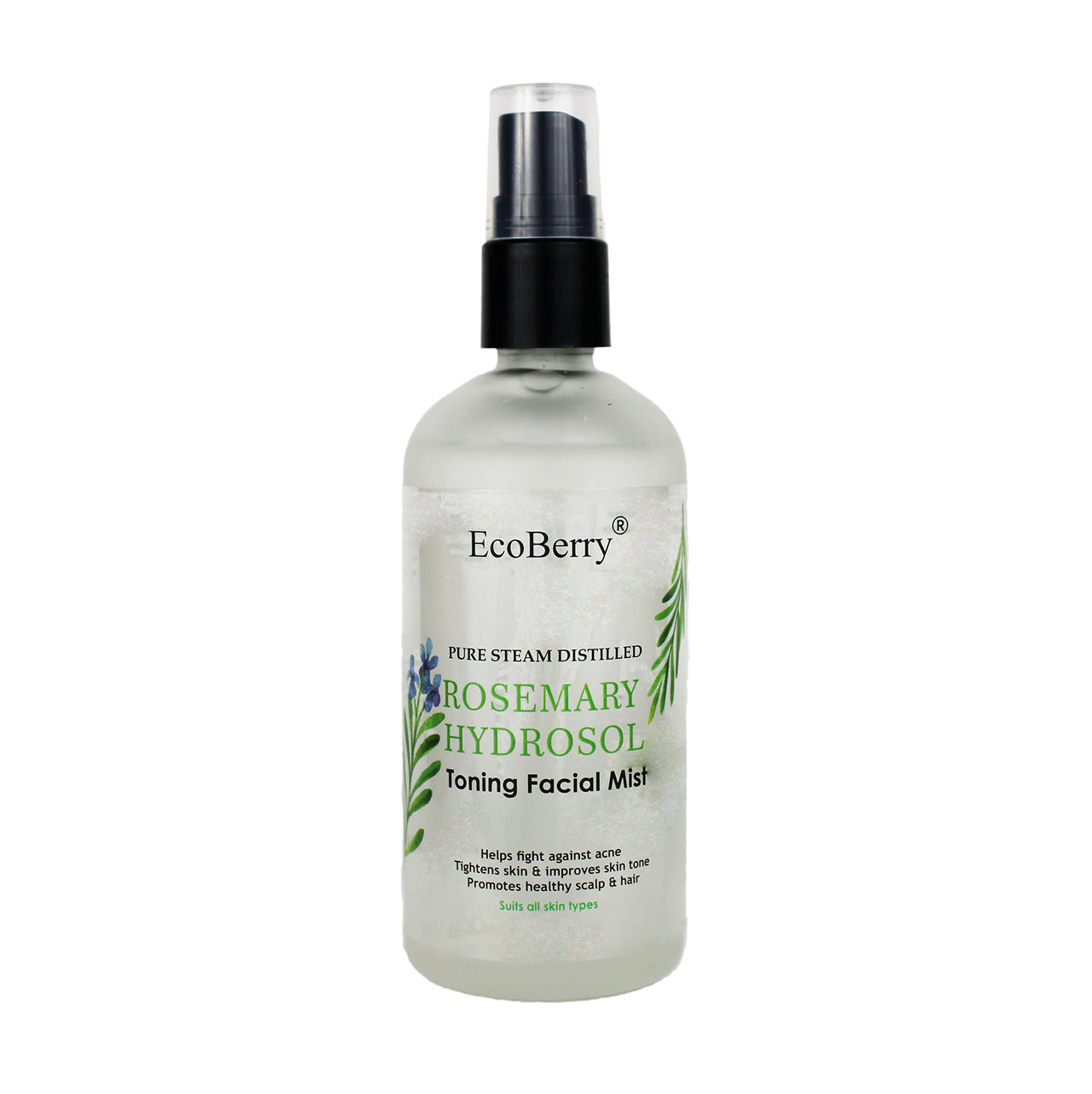 EcoBerry Pure Steam Distilled Rosemary Hydrosol Toning Facial Mist Unblocks Pores, Improves Skin Tone, Promotes Healthy Hair, Reduces Grey Hair & Dandruff,100% Preservative Free, Natural, Vegan