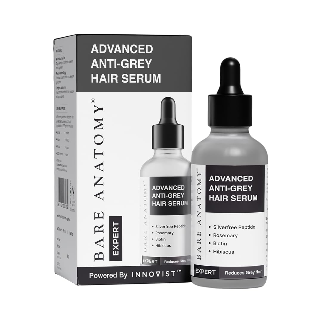 Bare Anatomy Advanced Anti-Grey Serum | Reduces Hair Greying | Silverfree Peptide + Biotin + Rosemary | Fast Absorbing, Odorless, Non-Sticky | Clinically proven formula For Men & Women | 50ml