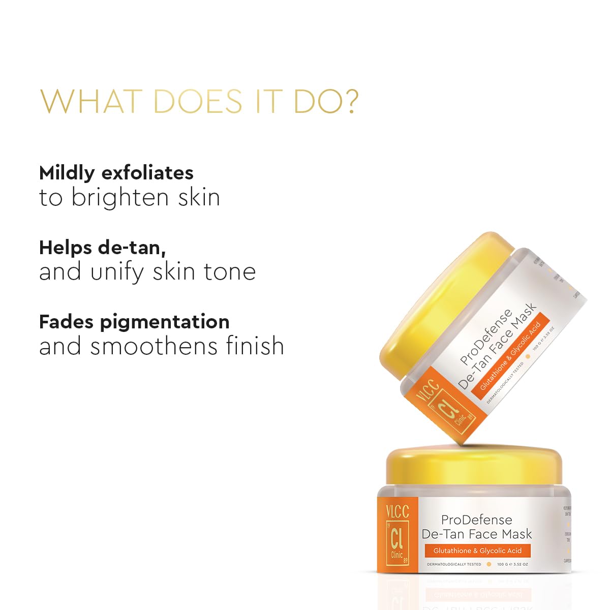 VLCC Clinic ProDefense De-Tan Face Mask - 100g | Powered with Glutathione + Glycolic Acid | Soothing, Refreshing and Calming Face Mask | Oil Control | Skin Brightening | Anti-Pigmentation Face Mask