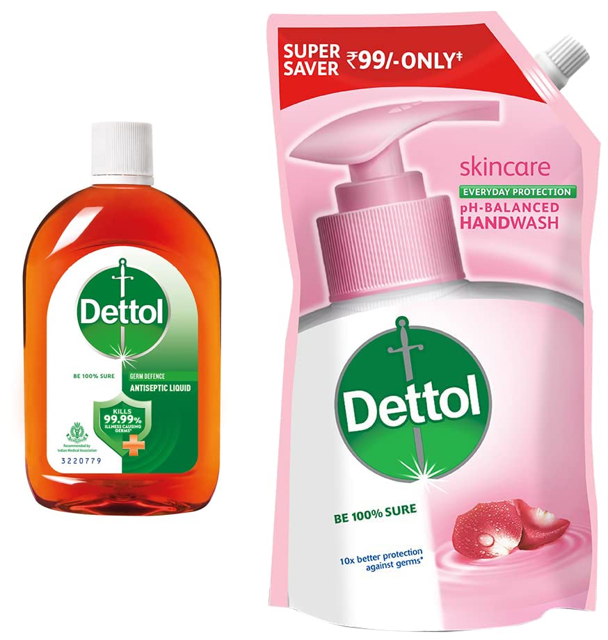 Dettol Antiseptic Liquid for First Aid, Surface Disinfection and Personal Hygiene, 250ml & Dettol Liquid Handwash Refill - Skincare Moisturizing Hand Wash, 750 ml