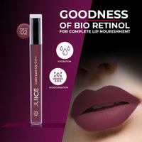 JUICE Matte Lipstick with Goodness of Bio Retinol, Moisturising lock technology, SPF 15 Waterproof & Long Lasting Cherry Brown M02