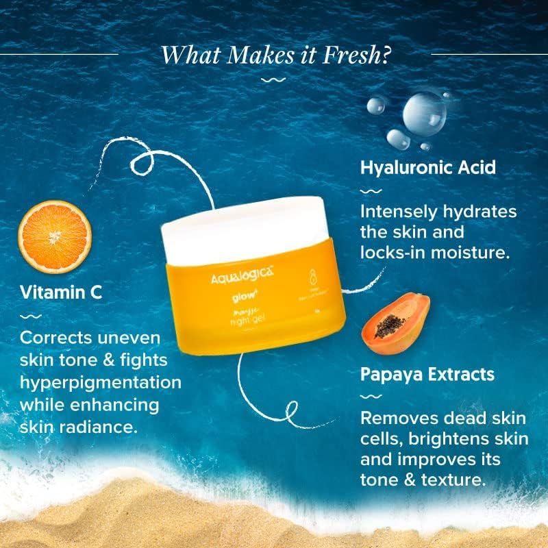 Aqualogica Glow+ Mousse Vitamin C Night Gel with Papaya for Pigmentation & Dark Spots for Men & Women - for Oily, Dry & Glowing Skin -50g