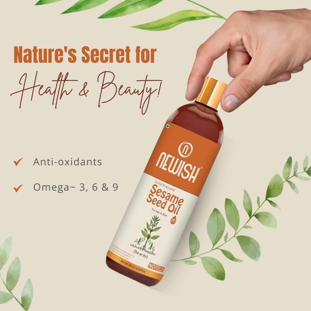 Newish Cold Pressed Sesame oil for Hair, Skin and Massage (Til Ka Tel/Til Oil,Gingelly oil,) 100% pure & natural 200ml