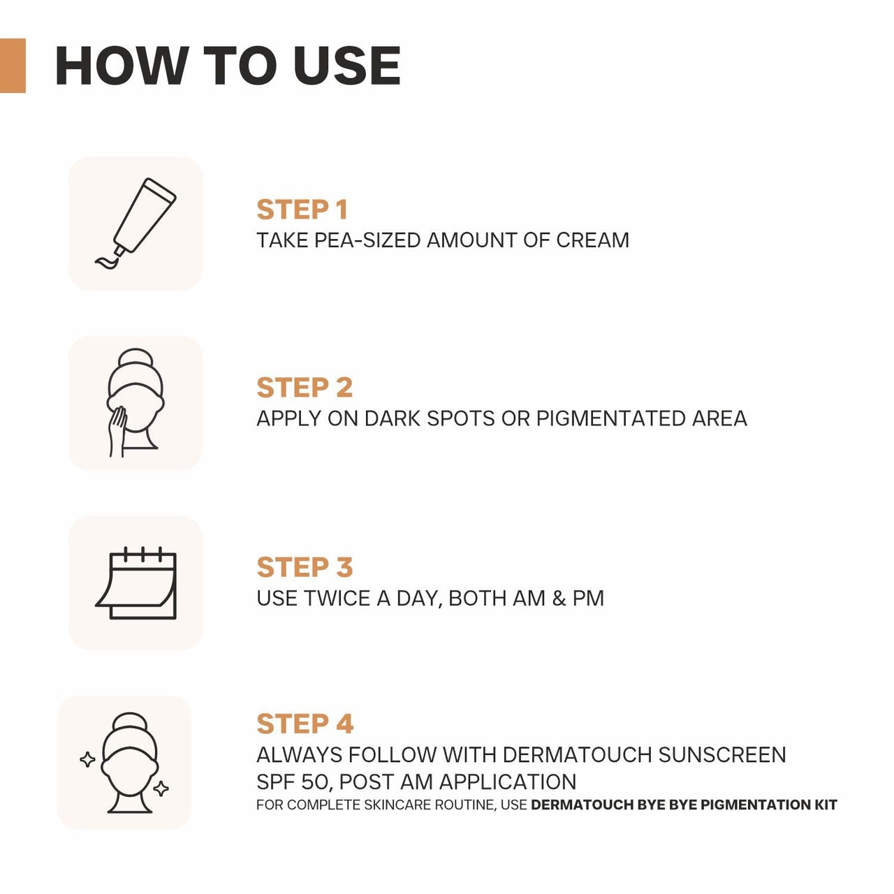 DERMATOUCH Bye Bye Pigmentation Cream || Anti Pigmentation Cream for Women/Men with Niacinamide, B-White, Lime Pearl, OA Hidroxitirosol LD & Tyrostat - 19G