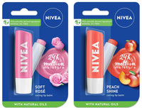 NIVEA Lip Balm, Soft Rose, 4.8g And NIVEA Lip Balm, Fruity Peach Shine, 4.8g
