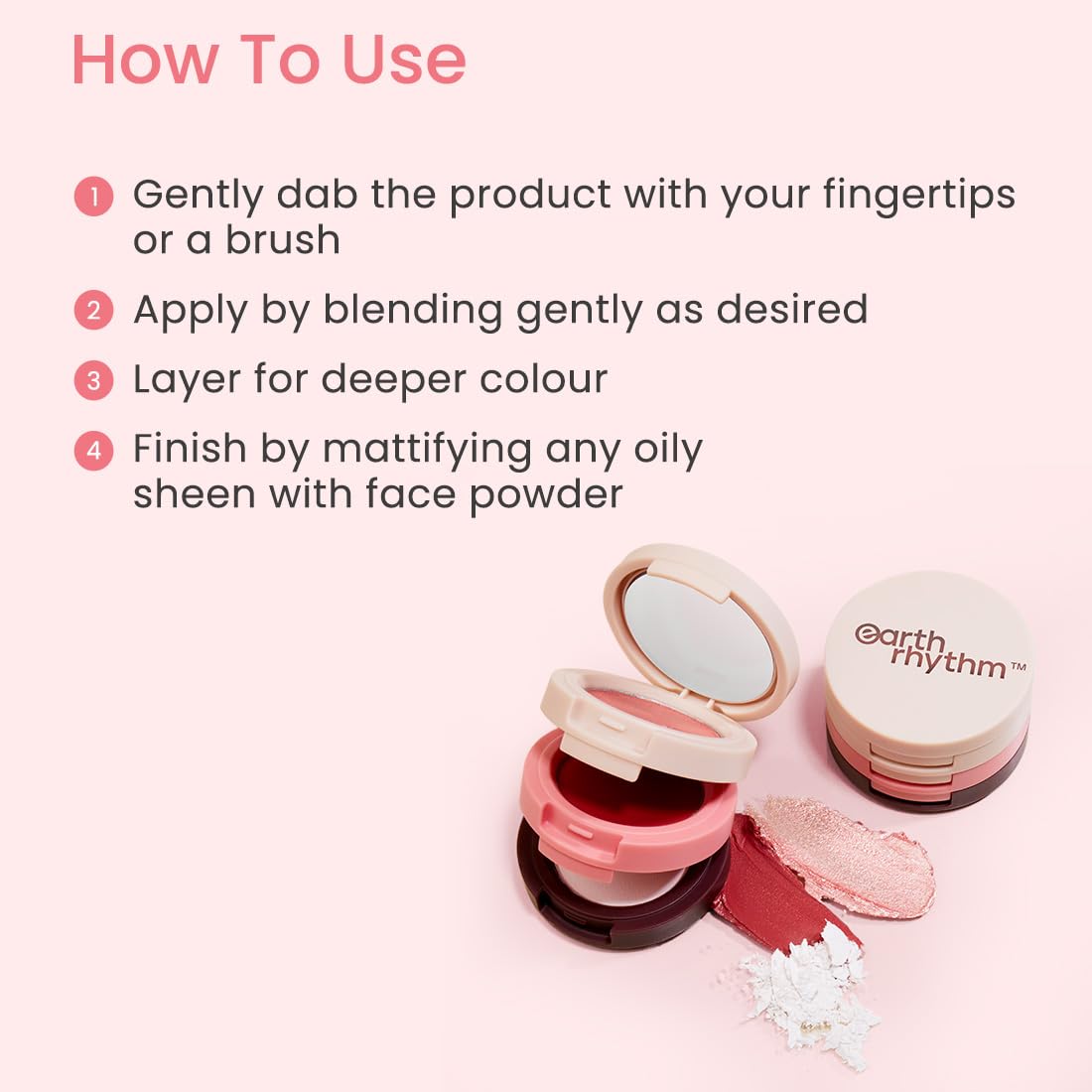 Earth Rhythm Dab Set Go 3-in-1 Face Palette With Eyeshadow, Lip & Cheek Tint & Mattifying Face Powder, For Everday Makeup, Highly Pigmented (Bourbon)