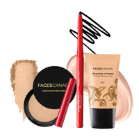 FACES CANADA Dewy Glow Combo - Tinted Moisturizer - Light 01 (18 gm) + Magneteyes Kajal - Black (0.35 gm) + Weightless Stay Matte Compact Powder - Beige 03 (9 gm) | Lightly Tinted BB Cream | Flawless Finish | Waterproof & Smudgeproof