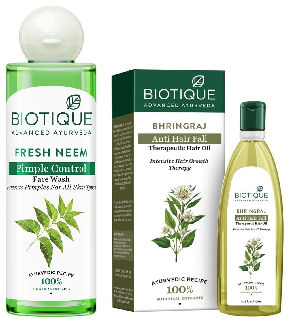 Biotique Bio Neem Purifying Face Wash, 200ml & Bhringraj Oil, 100ml