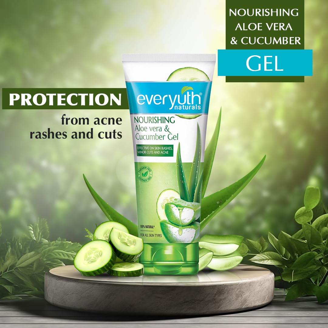 Everyuth Naturals Nourishing Aloe Vera & Cucumber Gel| Protects from Acne, Cuts & Rashes|Refreshing & Soothing Care|Paraben free|For Oily, Dry, Normal, Combination & Sensitive Skin - 150 g