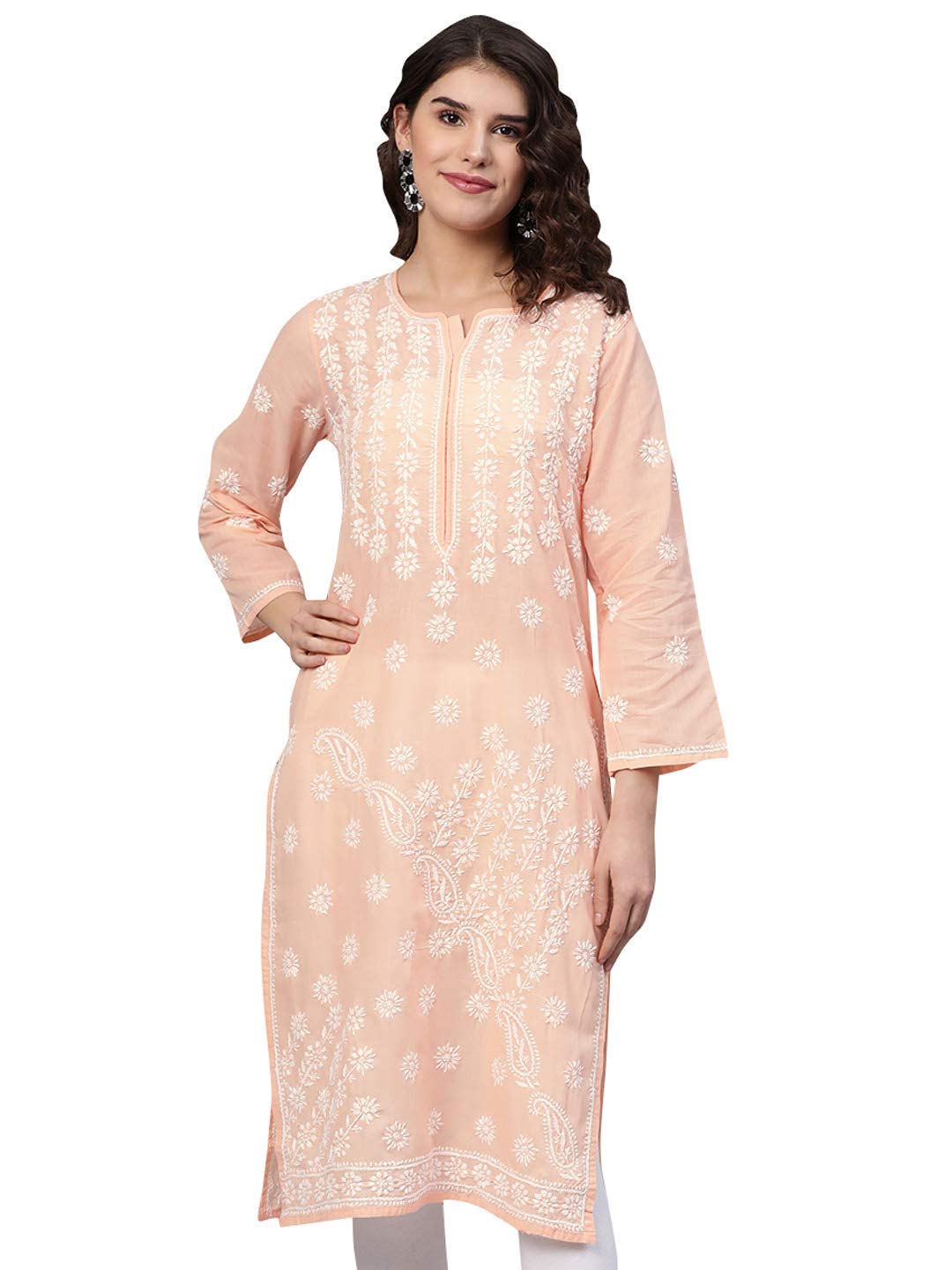 Ada Hand Embroidered Lucknowi Chikankari Ethnic Wear Cotton Kurta Kurti Tunic for Women