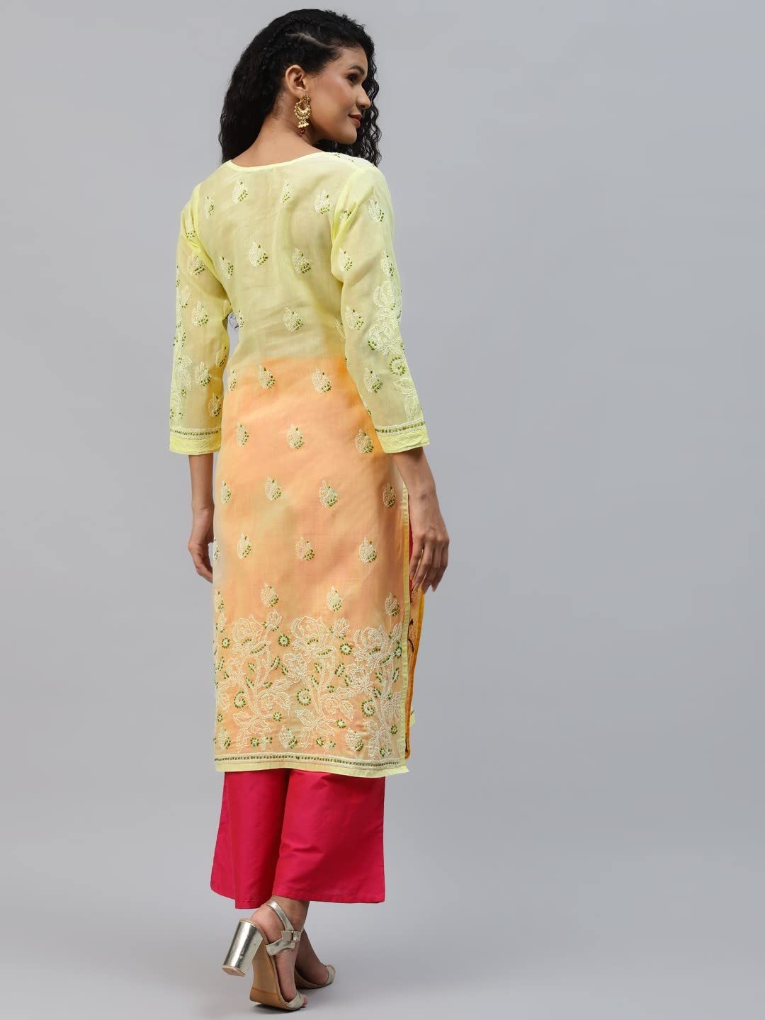 Ada Hand Embroidered Lucknowi Chikankari Straight Cotton Kurti Kurta for Women A220999 White 2XL