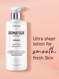 Dermafique Aqua Surge Body Lotion for Summer – 300ml | Protects Against UV Action | 10x Vitamin E Benefits, Glycerine, Shea Butter| Repairs Skin Cell Damage | Dermatologist Tested on Indian Skin