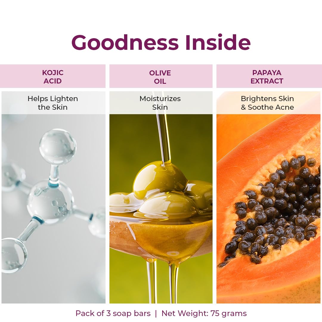 Kozicare Papaya Soap | Dark Spot Remover & Glowing Skin | Kojic Acid, Olive Oil & Papaya Extract | Moisturizing for Face & Body | Natural Brightening Papaya Soap for Men & Women – 75gm (Pack of 12)