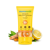 Mamaearth Vitamin C Daily Glow Sunscreen with Vitamin C & Turmeric for Sun Protection & Glow | SPF 50 & PA++++ Protection | No White Cast | Lightweight & Non-Sticky | Brightens Skin | For All Skin Types | 50 g