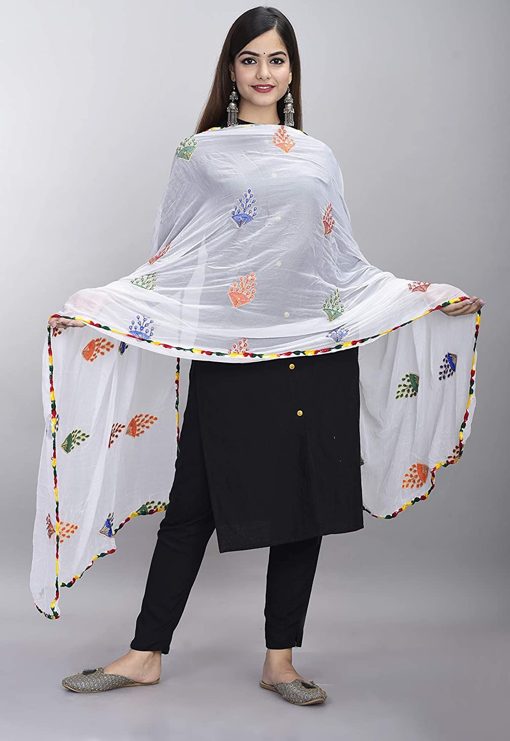 DIAMO Women's  Phulkari Chiffon Dupatta