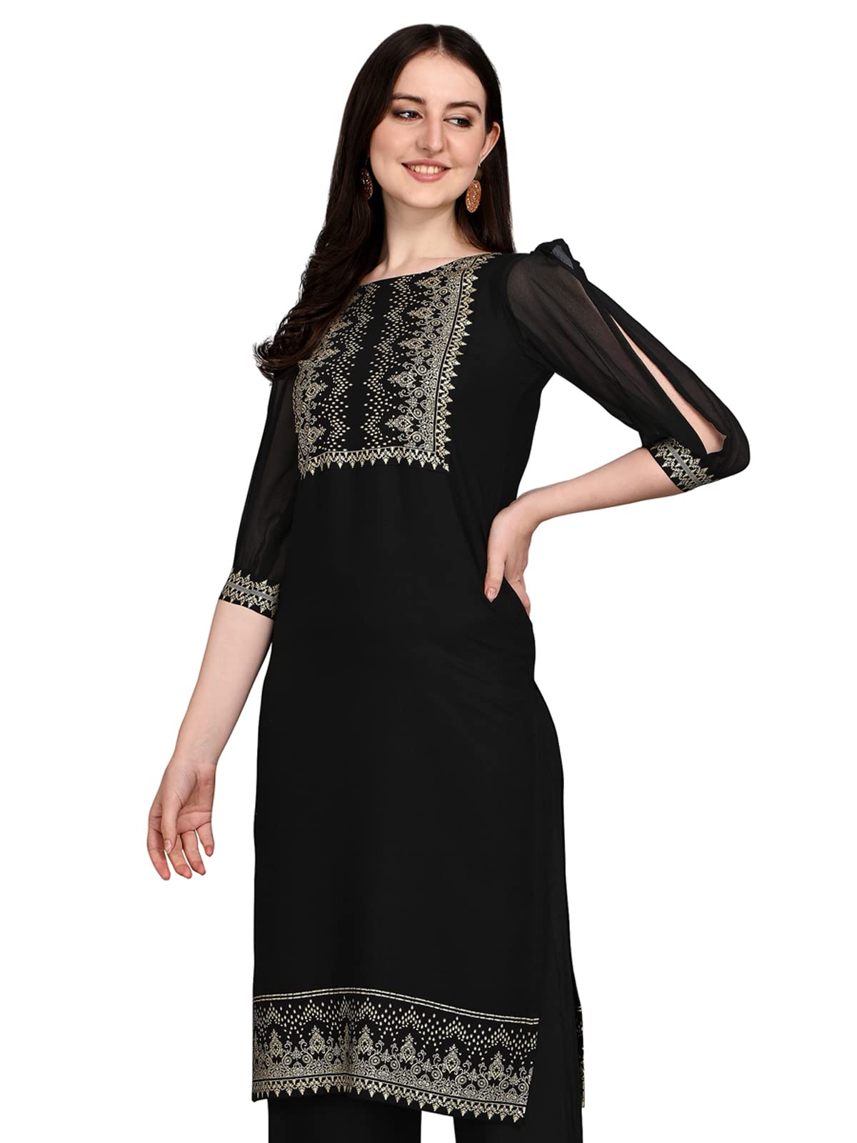 SIRIL Women's  Rayon Foil Printed Straight Kurta