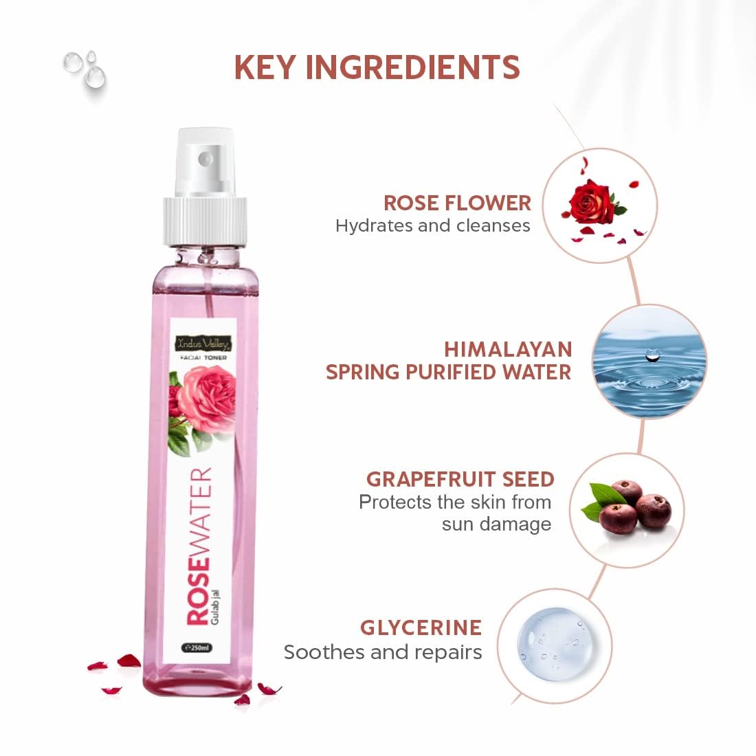 INDUS VALLEY Fresh Rose Water with Sandalwood Face Pack and Multani Mitti Powder | Healing Clay | Bentonite clay - For Face and Skin Care (250ml,200g + 200g=400g)