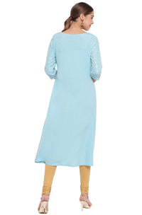Janasya Women's  Turquoise A-Line Poly Crepe Kurta
