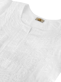 Ada Hand Embroidered Lucknowi Chikankari Straight Cotton Kurti Kurta for Women A220999 White 2XL