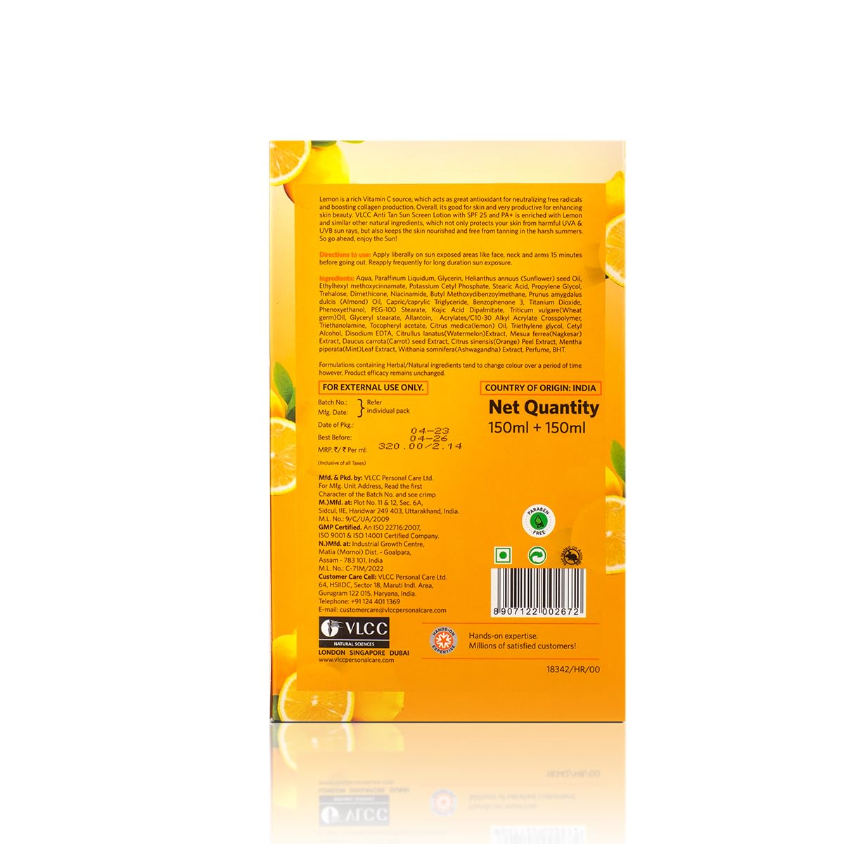 VLCC Anti Tan Sun Screen Lotion - SPF 25 PA - 150ml X 2 | Buy One Get One (300ml) | Helps in Protection Against Sun Damage | With Niacinamide & Kojic Acid.