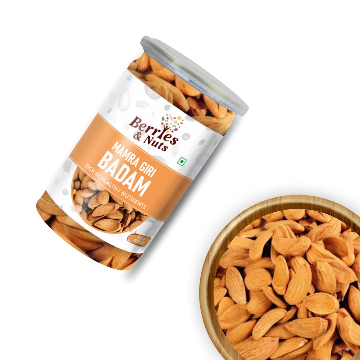 Berries And Nuts Premium Size Mamra Almond | Mamro Badam | 300 Grams | 3 Bottle of 200 Grams