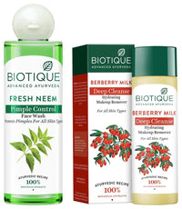 Biotique Bio Neem Purifying Face Wash, 200ml & Bio Berberry Hydrating Cleanser For All Skin Types, 120ml