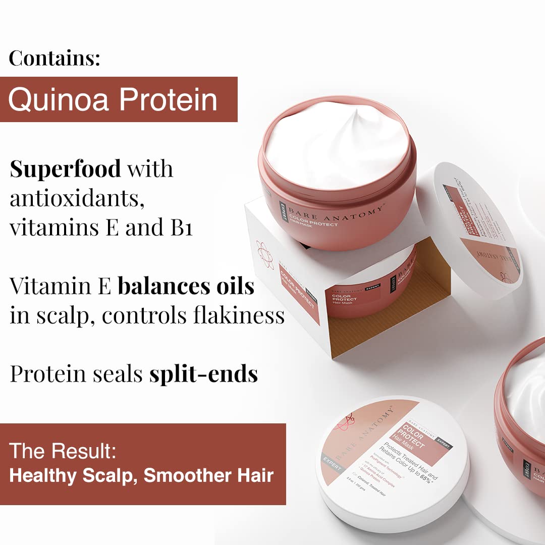 Bare Anatomy Colour Protect Hair Mask | Retains Colour Upto 8 Weeks | With Amino Acid Complex & Quinoa Protein for Coloured & Damaged Hair | For Dry & Frizzy Coloured Hair | For Women & Men | 250gm