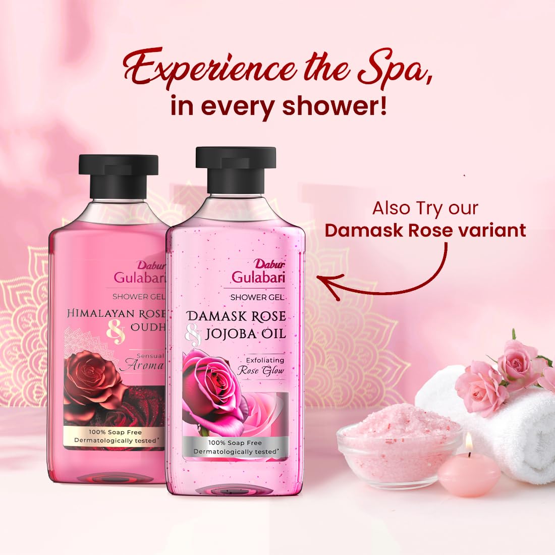 Dabur Gulabari Shower Gel-Himalayan Rose & Oudh - 250ml | Sensual Aroma | Luxurious body wash | Radiant Rose glow | No Parabens & Silicones | 99% Pure Glycerine | 100% soap free body wash