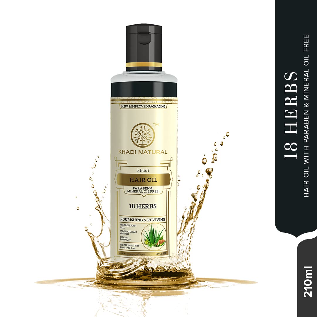 Khadi Natural Ayurvedic 18 Herbs Hair Oil | Repairs Dry Scalp | Boosts Hair Health | Promotes Healthy Hair | Paraben & Mineral Oil Free | Natural Care for All Hair Types| 210 ml