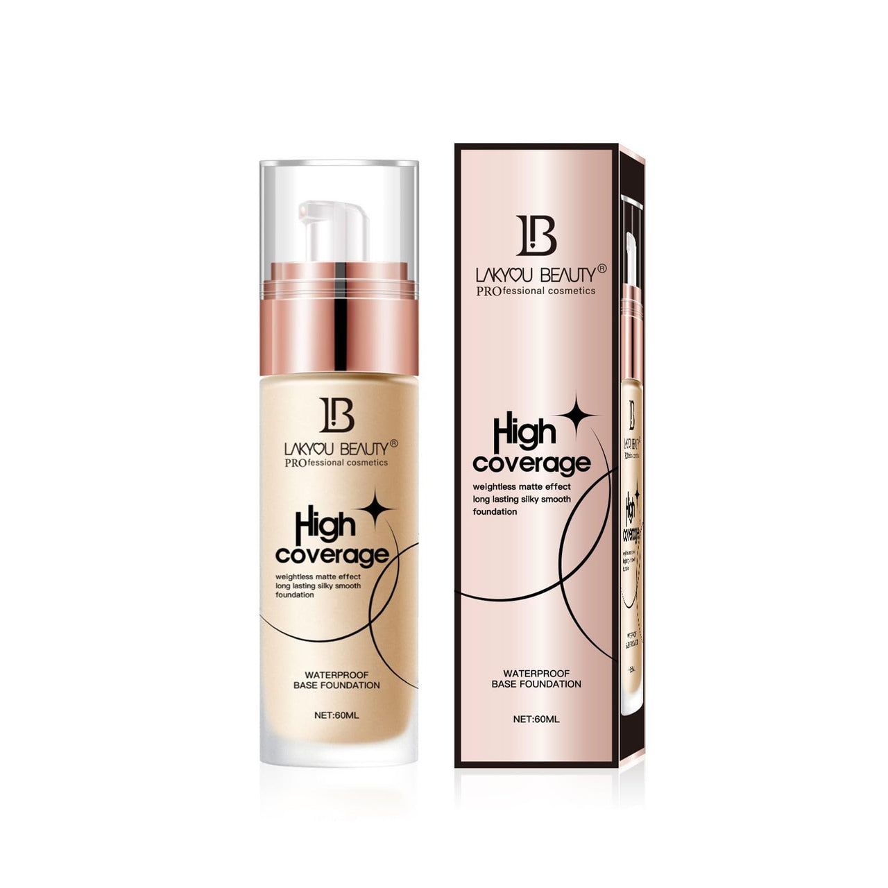 Lakyou Beauty High Coverage Foundation | Lightweight Waterproof Base Makeup | Weightless Matte Effect | Long-Lasting Silky Smooth Finish | 60ml (04(Natural Nude), 60ml)