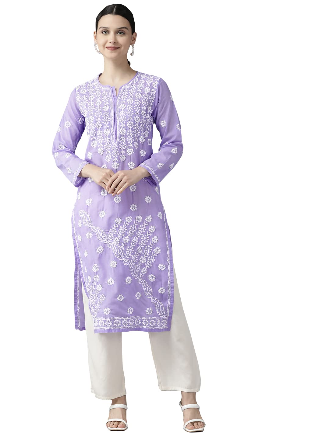 Ada Hand Embroidered Lucknowi Chikankari Ethnic Wear Cotton Kurta Kurti Tunic for Women