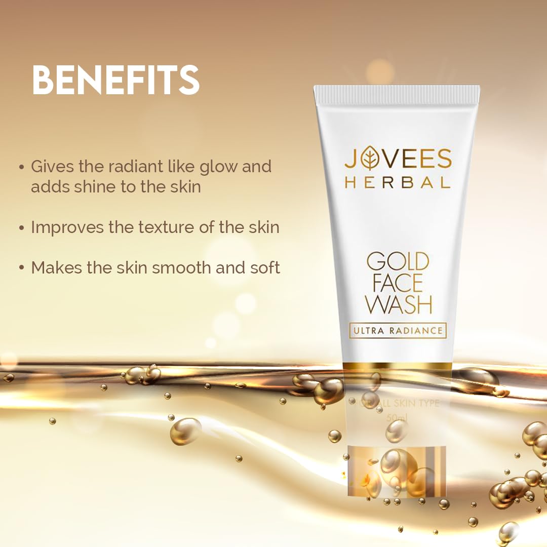 Jovees Herbal Ultra Radiance Gold Face Wash Gives Clear, Nourished & Hydrated Skin, Reduce Dark Spot And Improves Skin Texture | For All Skin Types 50ml