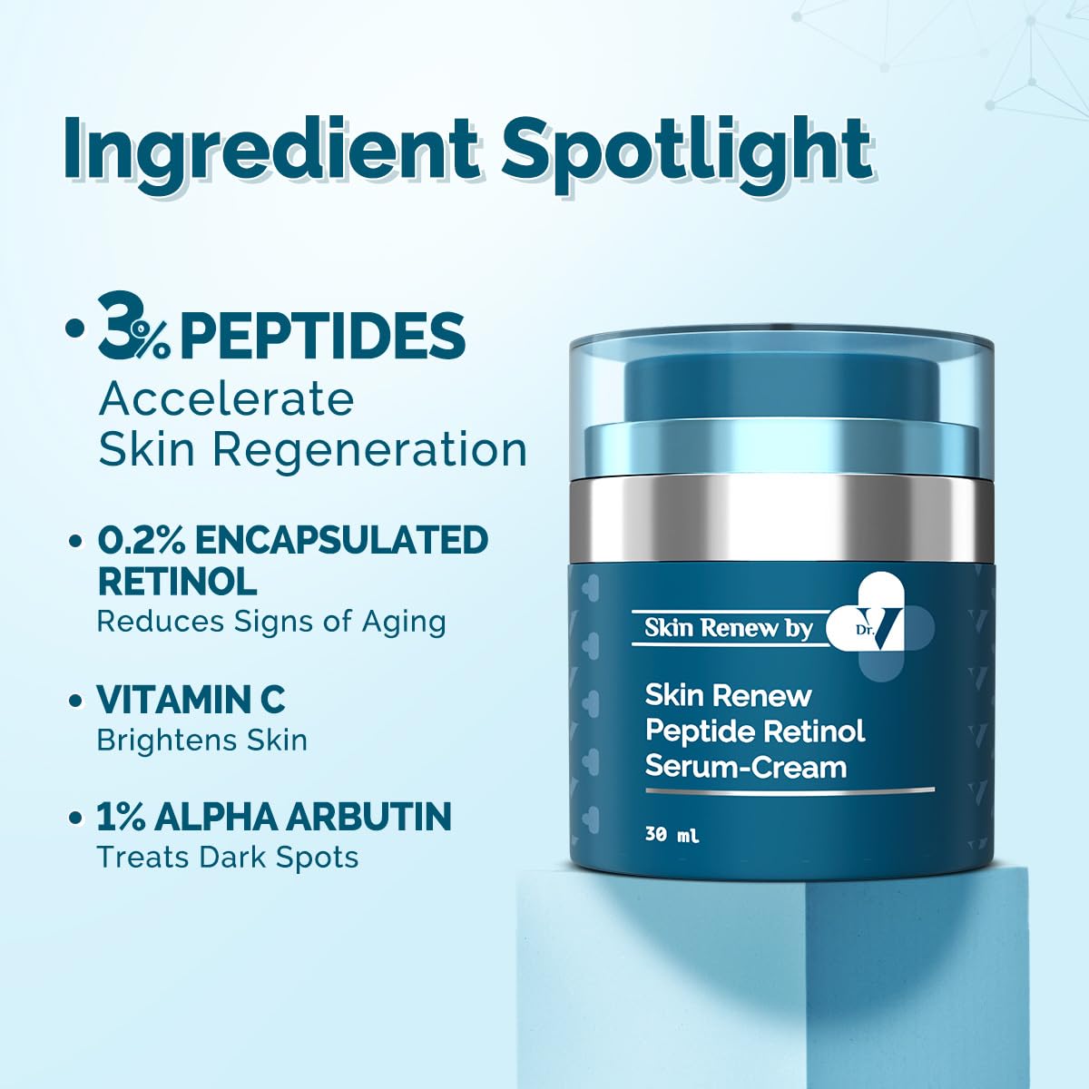 The Derma Co x Dr.V Skin Renew Peptide Retinol Serum-Cream with Peptide & Retinol - 30 ml | 1% vv | Boosts Collagen | Brightens, Renews Skin to Give a Youthful Glow | Reduces Blemishes & Dark Spots