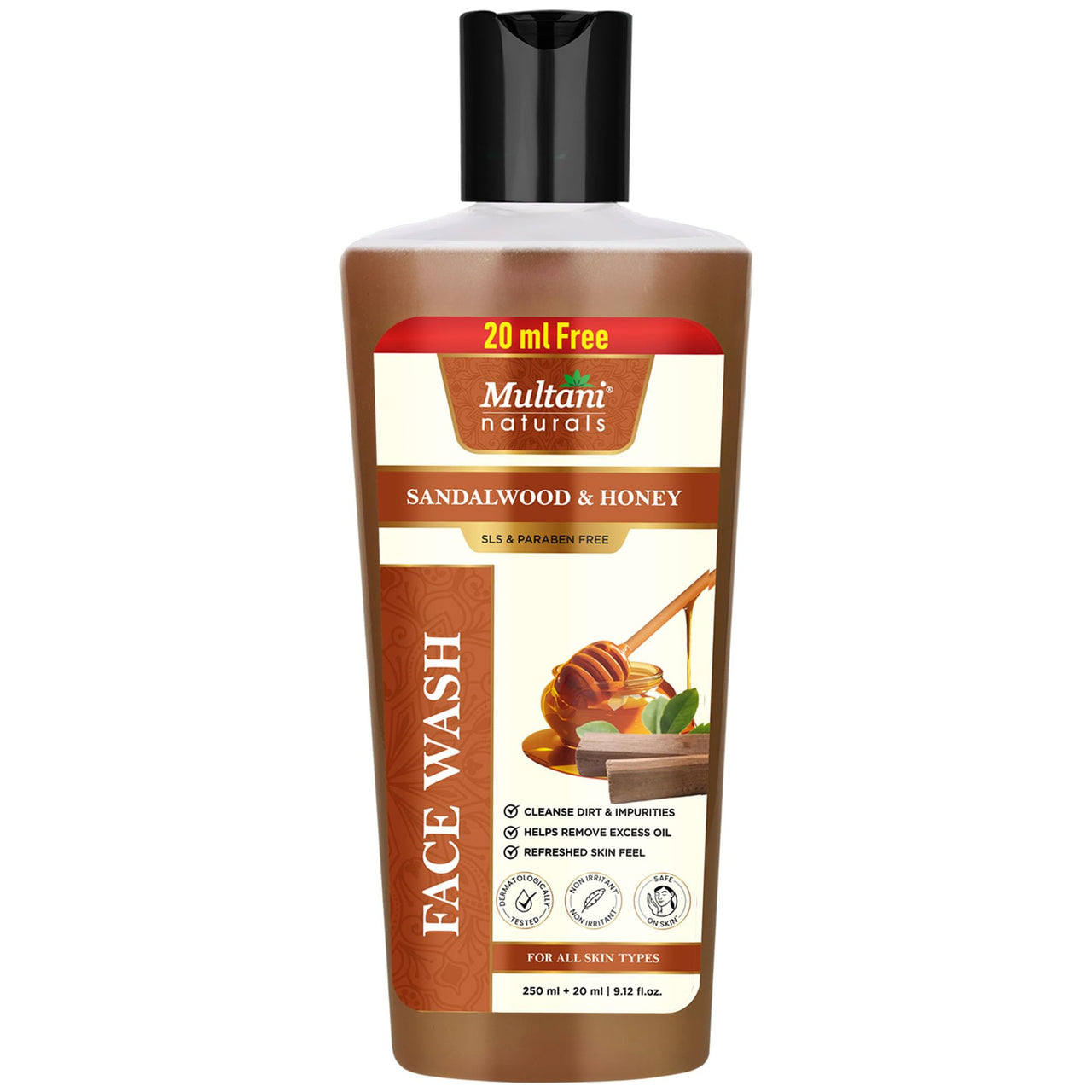 Multani Naturals Sandalwood & Honey Face Wash 270 ml I Ayurvedic Cleanser infused with Madhu (Honey), Aloe Vera Extract and Sandalwood Oil for Men & Women – its Unisex I Face Cleanser Clinically & Dermatologically Tested Herbal Face Wash to Soothe and Res
