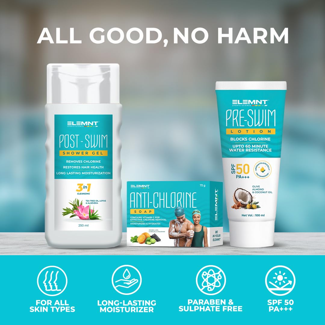 Elemnt Pre Swim Body Lotion for Kids & Adults | Chlorine Protection, Anti-tan Body Lotion, Protection from Sea Water Impurities & Pool Chemicals | Upto 60 mins of Water Resistance | 150 GM (Pack of 2)
