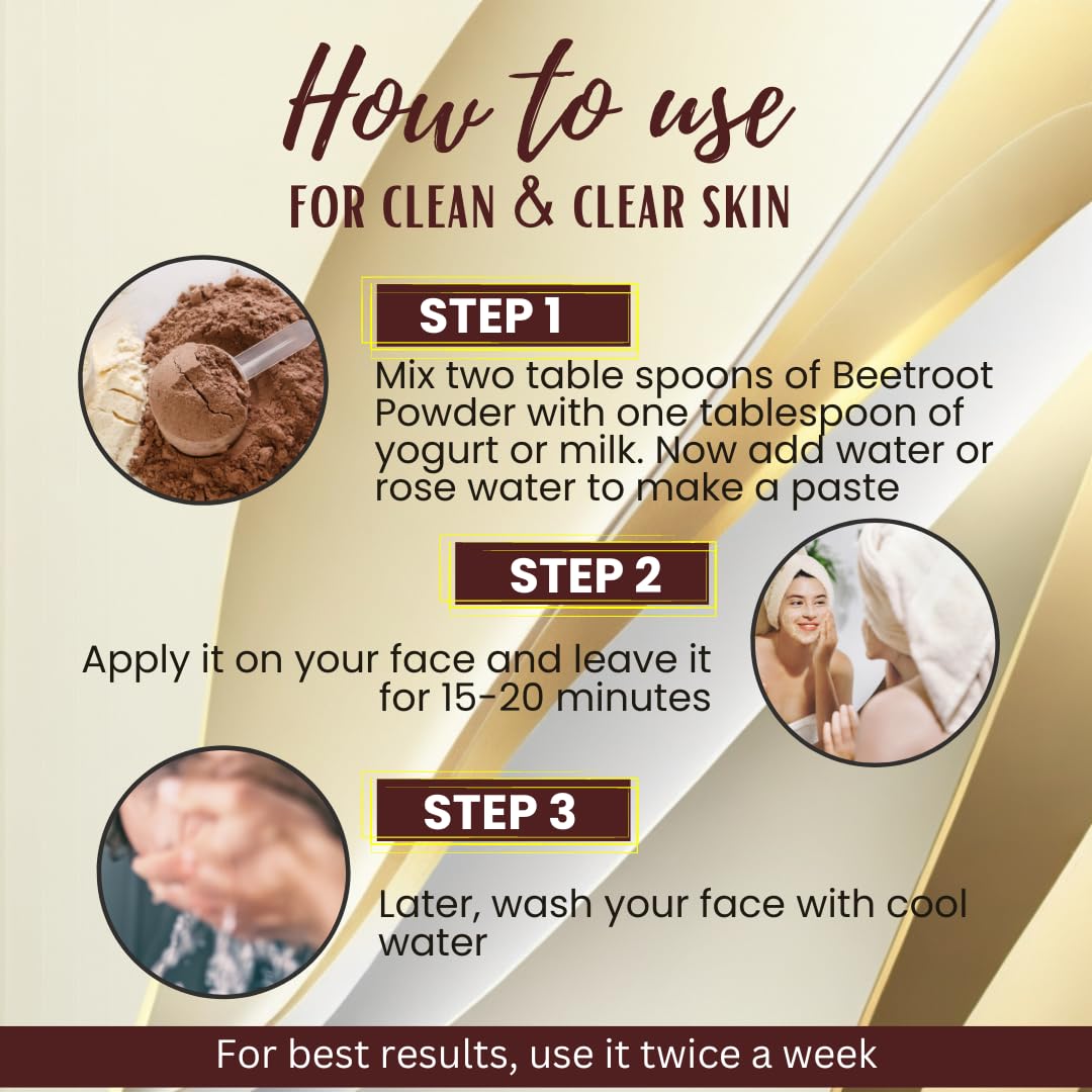 VEDAHARVEST Beetroot Powder For Face, Skin & Hair | Rich In Antioxidants | Lip Care | Drinking | Eating | Immunity | Pre -Workout | Natural Brightening, Anti-Aging & Glowing Complexion (150 gm)