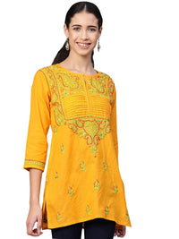 Ada Women's  Cotton Top Hand Embroidered Lucknowi Chikankari Tunic Kurti A226823 2XL Mustard