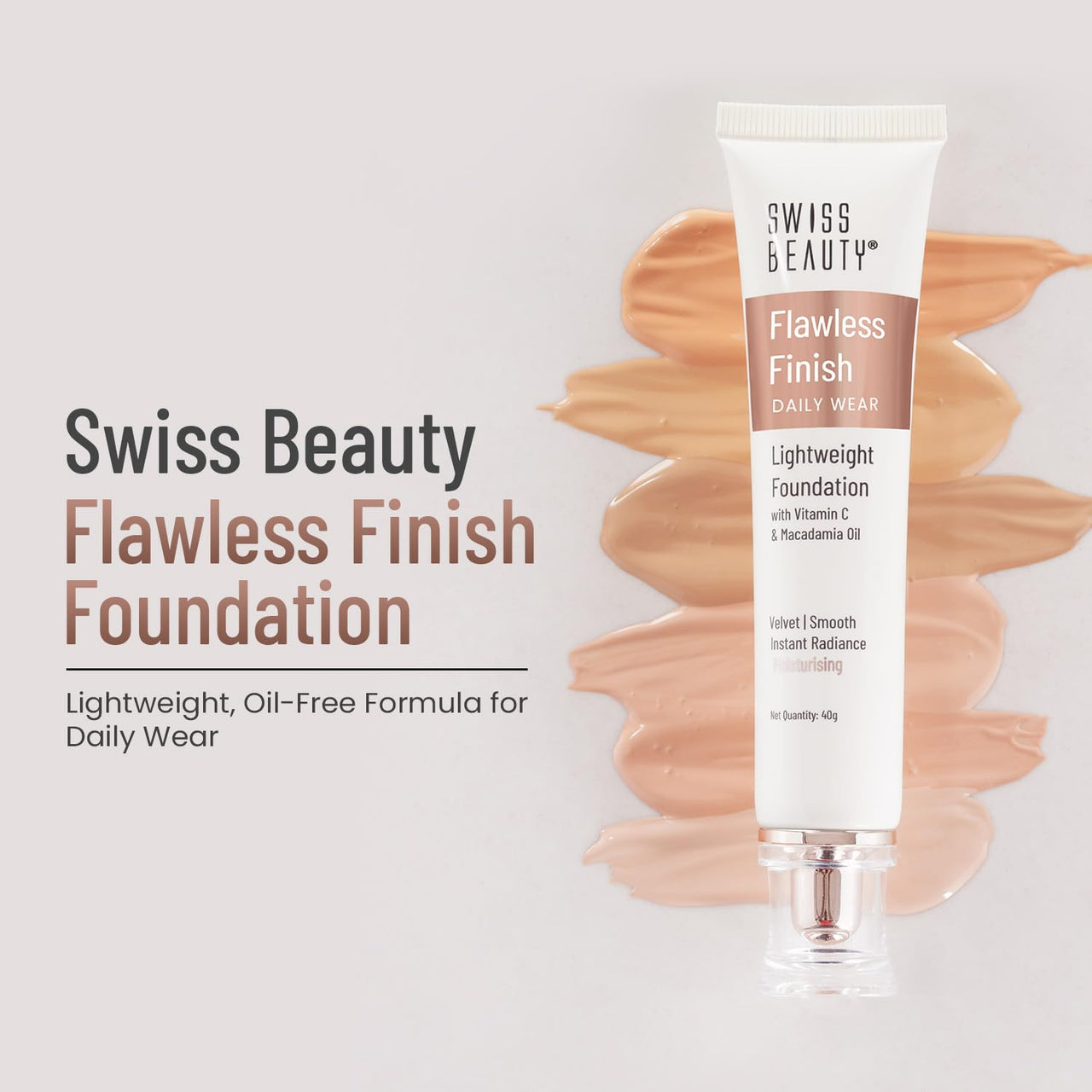 Swiss Beauty Flawless Finish Foundation | Medium Coverage | Lightweight |Oil-Free Formula |Radiant Finish | Shade - White Ivory, 50gm