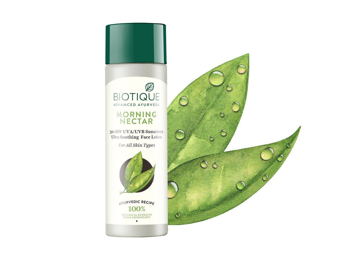 Biotique Bio Morning Nectar Sunscreen Ultra Soothing Face Lotion, SPF 30+, 120ml & Bio Winter Green Spot Correcting Anti Acne Cream, 15g