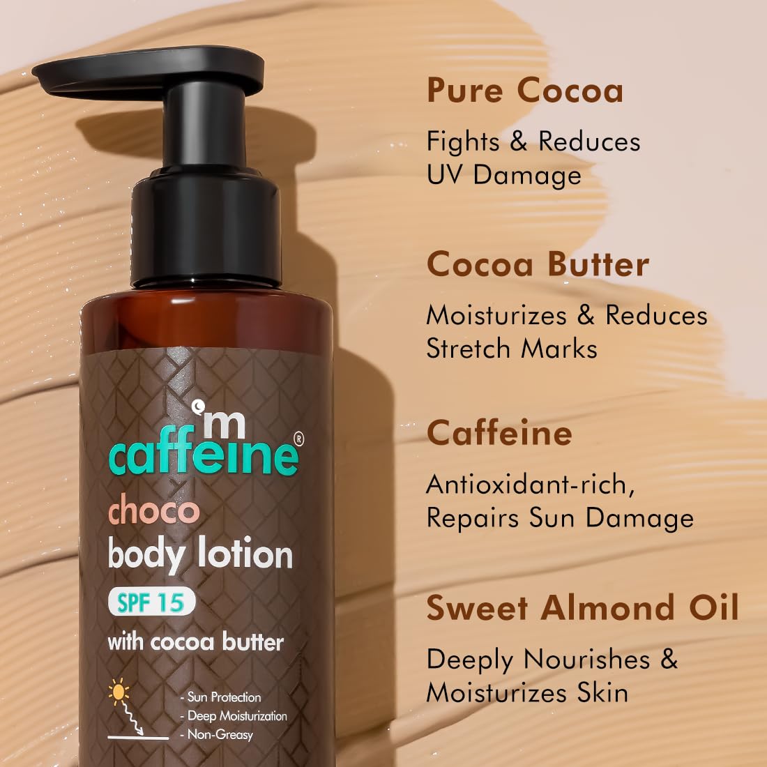 mCaffeine Deep Moisturizing Choco Body Lotion with SPF for Sun Protection (Pack of 2) | All Season Moisturizer for Body with Cocoa Butter & Shea Butter | Non-Sticky Body Lotion for Women & Men (300ml)