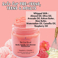 Lavenza Butter Whipped Body Scrub |Natural AHA, NO SILICONES & SULPHATES, Freshly made with Cold pressed Oils & Shea Butter| De-Tans naturally, Deeply Moisturizes, Gently Exfoliates with Camelia Oil | No harsh Chemicals, Safe for Kids, Men & Women, 200 Gm