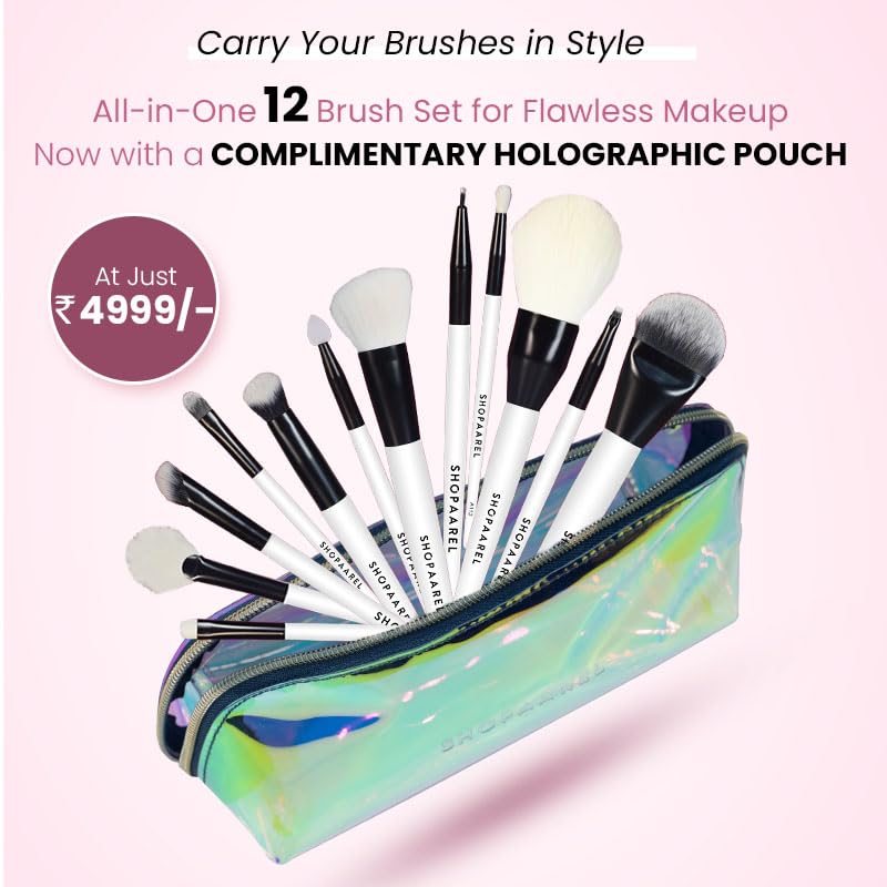 Shopaarel Easy Blendable Essential 12 Brush Professional Makeup Brush Set, Travel Size Cosmetic Brushes Kit for Face Foundation Blush Eye Shadow, Wooden Handle Synthetic Bristle