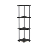 Furinno Turn-N-Tube 4-Tier Corner Display Rack Multipurpose Shelving Unit, Dark Brown Grain/Black 4-Tier Round Tube