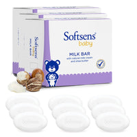 Softsens Baby Moisturizing Milk Soap Bar Enriched with Natural Milk Cream & Shea Butter I Dermatologically Tested & Paraben Free for Baby Skin-(9 Soaps x 100g) (Pack of 3)