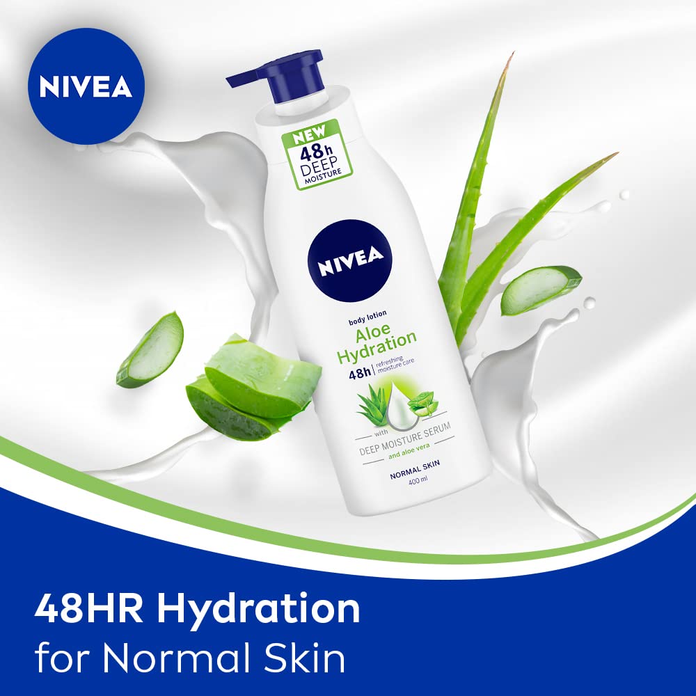 NIVEA Body Lotion, Aloe Hydration, with Aloe Vera, for Men & Women, 400 ml + Veet Full Body Waxing Kit - Sensitive Skin (20 strips)