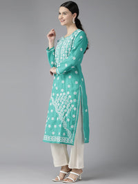 Ada Hand Embroidered Lucknowi Chikankari Ethnic Wear Cotton Kurta Kurti Tunic for Women
