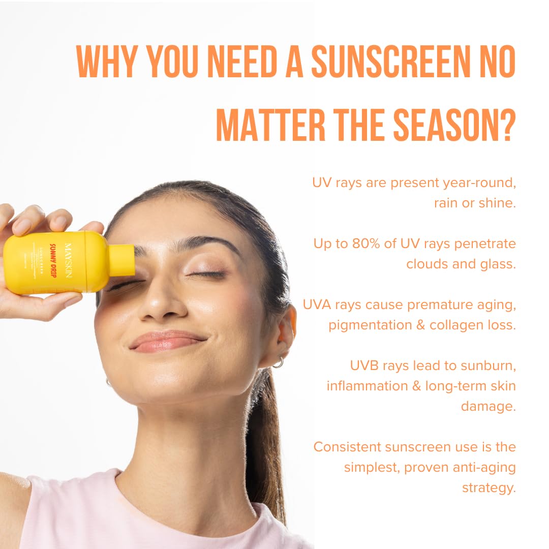 Mayskin Sunny Drip Sunscreen | SPF 50 PA++++ | Bamboo Water + Copper Tripeptide | Broad Spectrum UV Protection | Hydrates, Soothes & Repairs Sun-Stressed Skin | 3-in-1 Sunscreen, Moisturizer & Skincare Treatment | No White Cast | Dermatologist Tested | 50