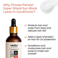 Vedix Leave In Conditioner, Customised Ayurvedic Paristar Super Shield Sun Block, For Sun Damaged and Dry Hair, Decreases Frizz, Moisturizes and repairs dull hair With Argan + Jojoba + Almond - 50ml