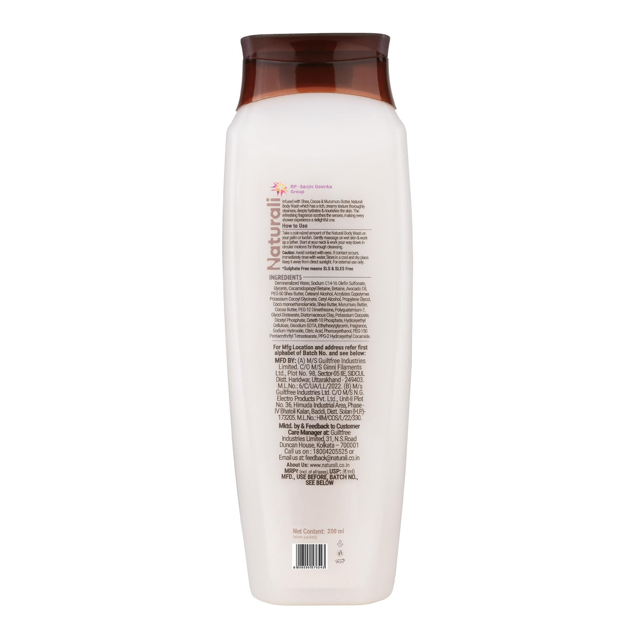 Naturali Deep Moisturising Body Wash With Shea Butter, Cocoa Butter & Murumuru Butter | Gently Cleanses | Deeply Hydrates & Nourishes | Strengthens Skin Barrier | Sulphate & Paraben-Free Formula | 200ml