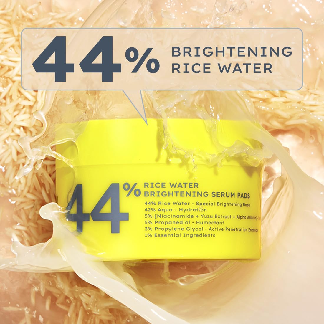 Hyphen 44% Rice Water Brightening Face Serum Pads | 5% Niacinamide & Alpha Arbutin to Reduces Dark Spots & Pigmentation | Toner Pads with Serum for Glowing Glass Skin | All Skin Types - 50N
